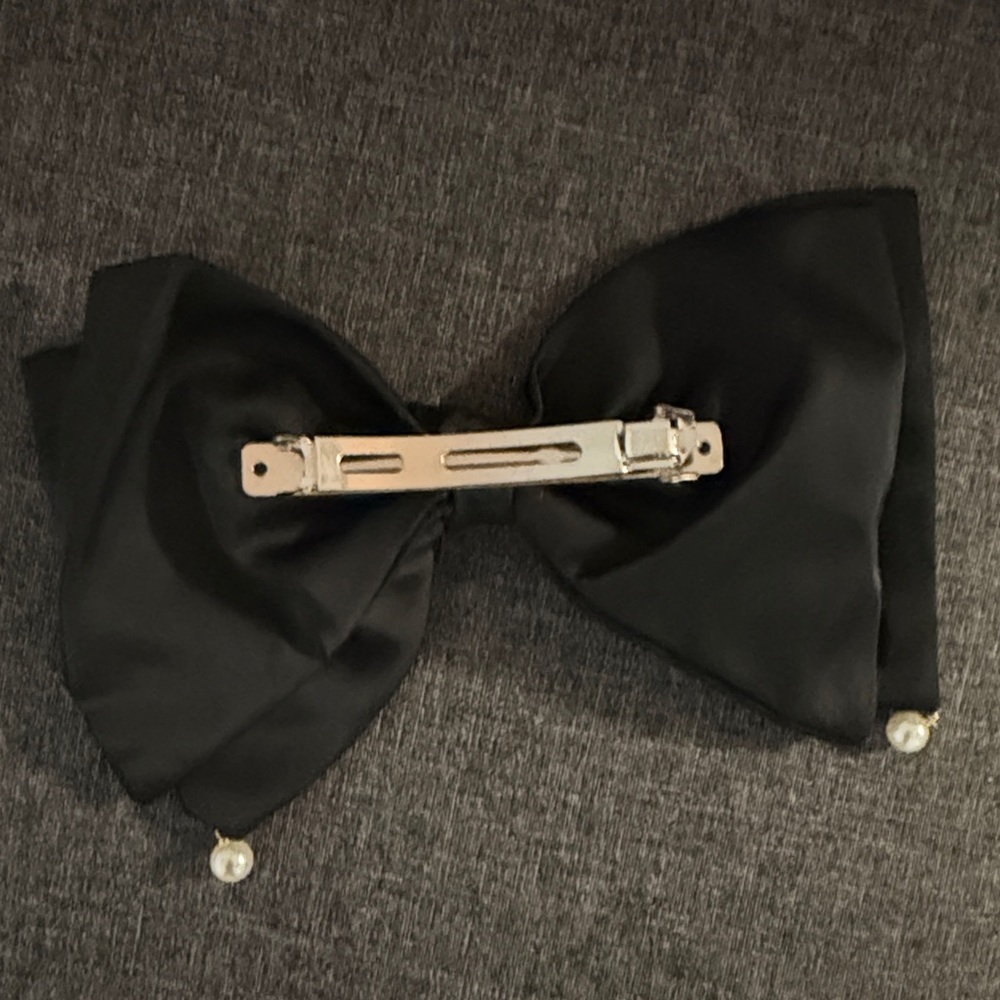 Black Bow Hair Clip with Gold Accent - Picture 3 of 5